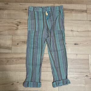 Sundance Bakari Ocean Stripe Blue Purple Roll Tab Boho Pants Wide Leg Small